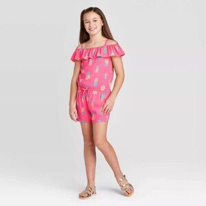 Girls' Pineapple Rompers - Cat & Jack Pink- XL 14/16.